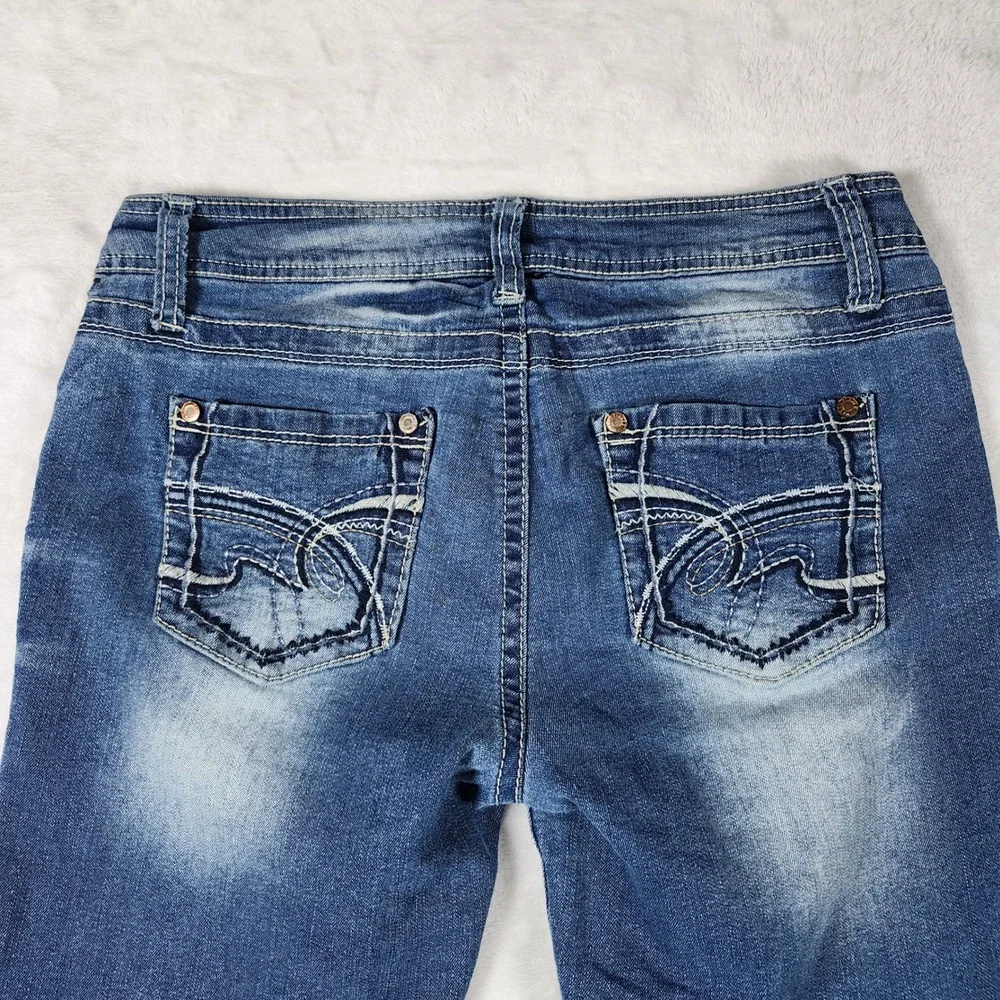 WallFlower Bootcut Jeans Women Size 11 Blue Excellent Contrast Stitching‎ Y2K
